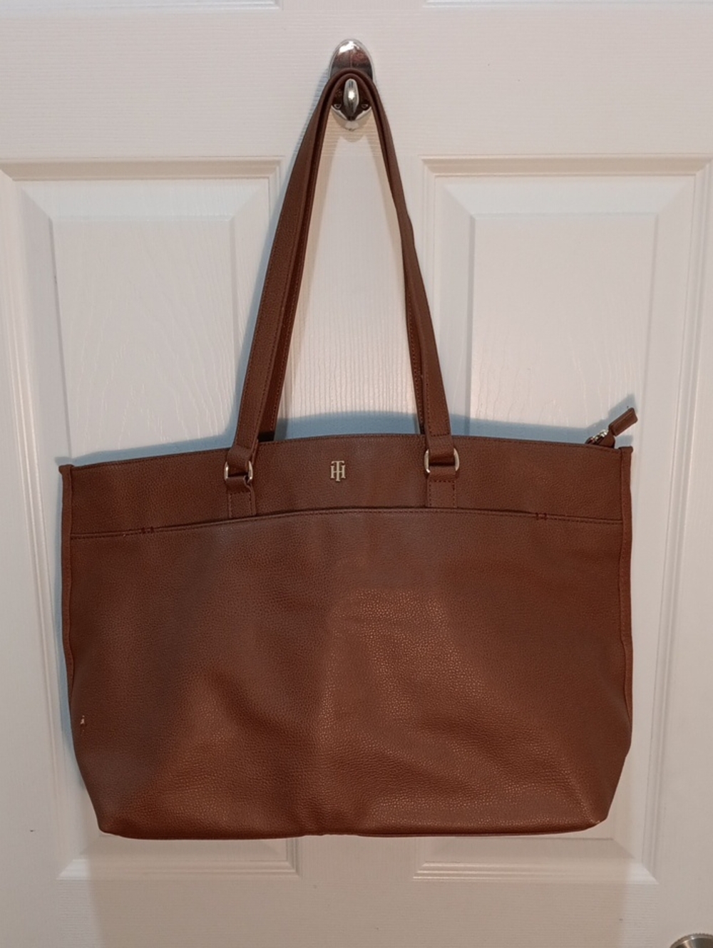 Tommy Hilfiger Chocolate Brown Pebbled Leather Shoulder Tote